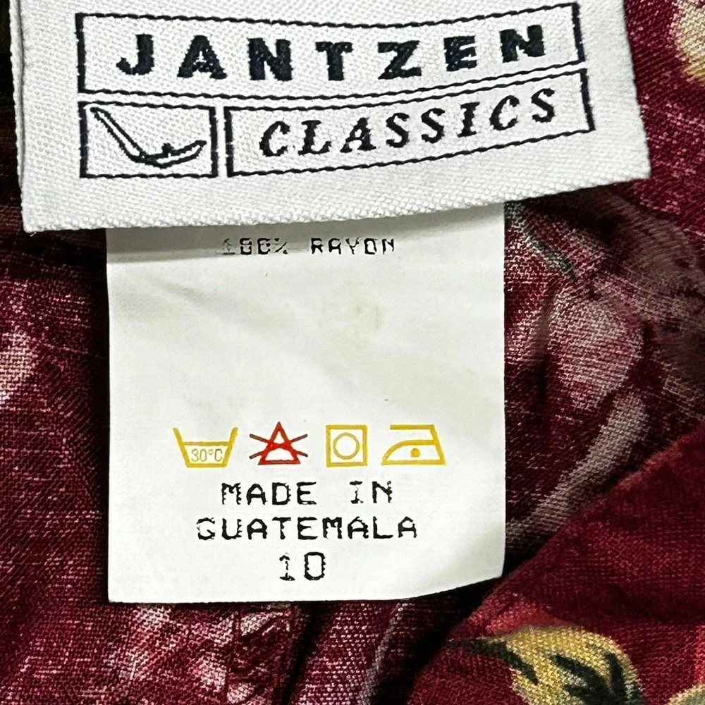 Jantzen Skirt Womens Size 10 Burgundy Floral Rayon Button Front Pleated Midi
